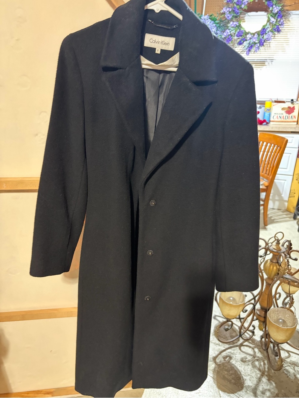 Calvin Klein woman’s Black/charcoal Wool Pea Coat with Notch Lapel
